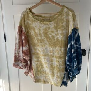 We The Free Yellow, Red, and Blue Tie-Dye Long Sleeve Top
